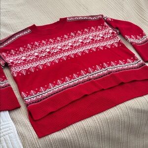 Tommy Hilfiger Red and White Patterned Women's Sweater